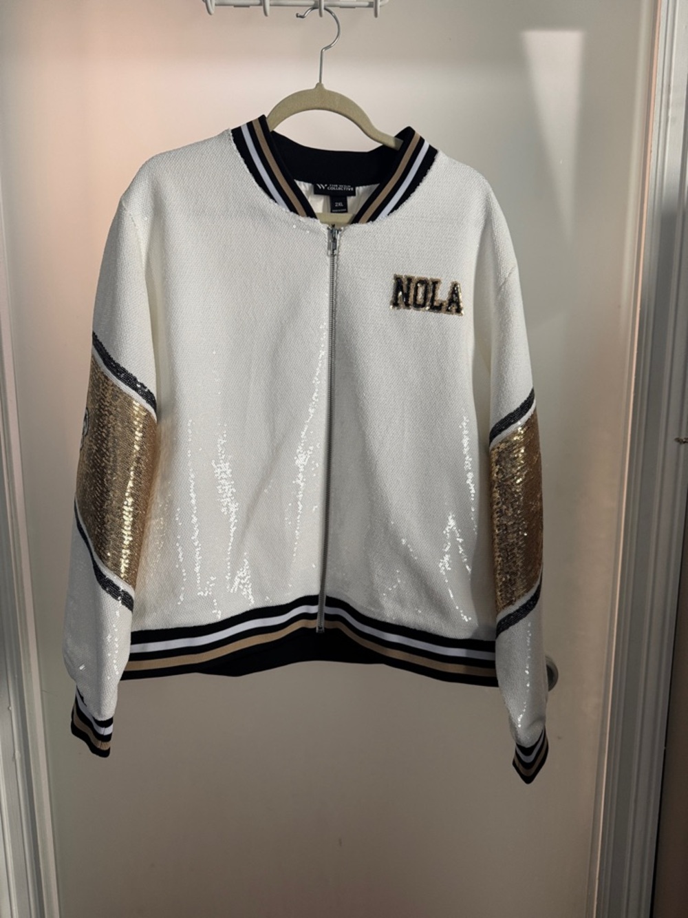 NOLA Sequin Bomber Jacket - White & Gold